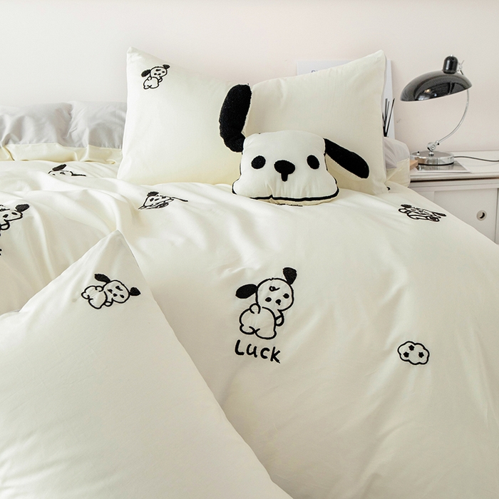 91家纺网 家纺一手货源 找家纺 倾慕家纺 2025新款倾慕INS风毛巾绣纯棉系列四件套 毛巾绣-狗狗