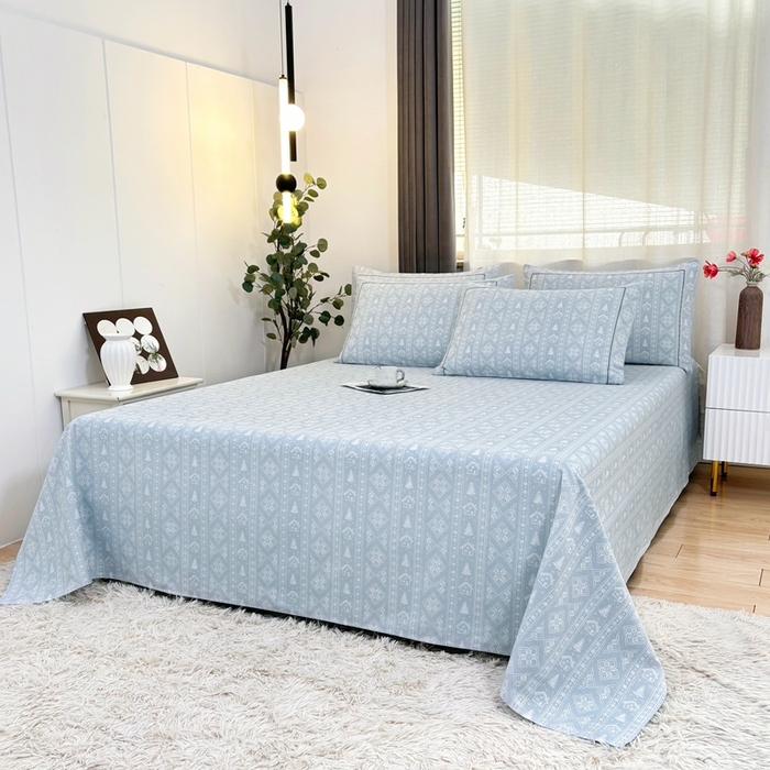 91家纺网 家纺一手货源 找家纺 伊而梦蚊帐 2025新款A类老粗布抗菌床单 花条纹-蓝