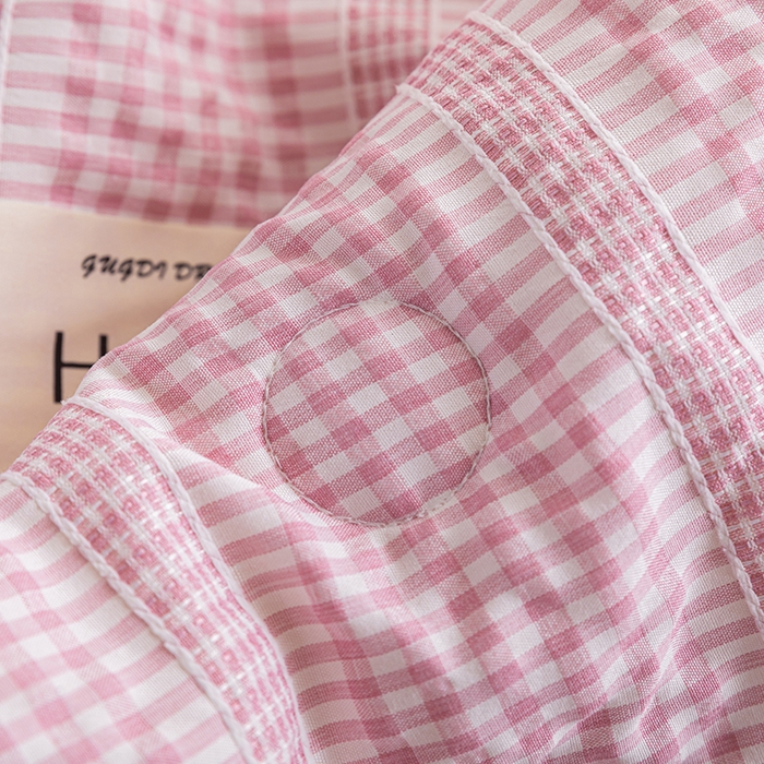 91家纺网 家纺一手货源 找家纺 吾诺 2025 韩式立体提花公主格大豆夏被子被芯夏凉被夏被四件套 公主格-粉