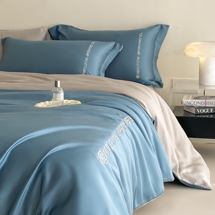 91家纺网 家纺一手货源 找家纺 （总）梦幻之城 2025新款水洗真丝双拼刺绣夏被四件套-芮雅风格二