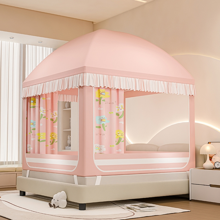 91家纺网 家纺一手货源 找家纺 冉美家纺 2025新款屋顶式遮光防尘防摔蚊帐 秘密花园-樱花粉