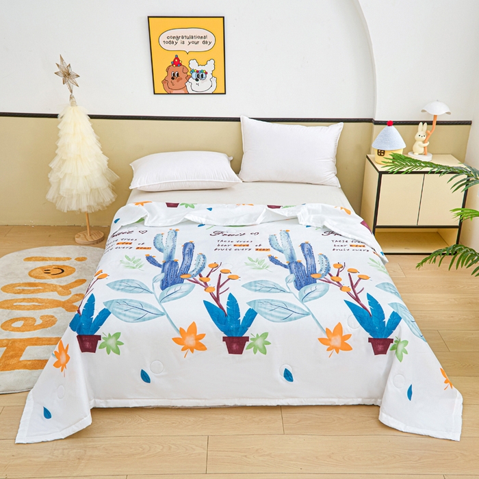 91家纺网 家纺一手货源 找家纺 侨鑫 2025新款亲肤水洗棉夏被宽边 夏日仙人掌