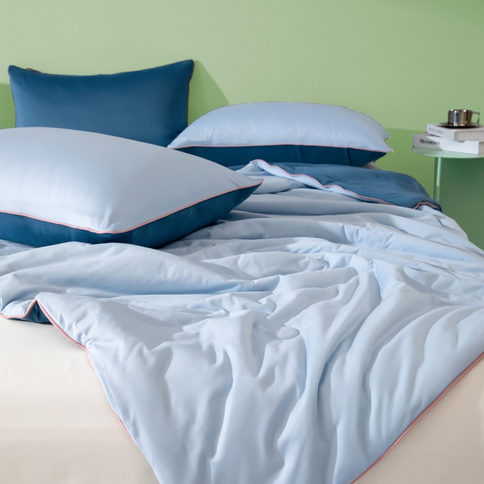 91家纺网 家纺一手货源 找家纺 吾诺 2025 针织棉夏被双拼色大豆夏被子被芯夏凉被空调被 浅兰-宝蓝