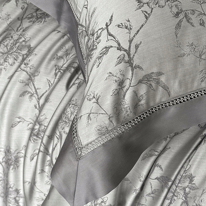 91家纺网 家纺一手货源 找家纺 涞澳家纺 2025新款天丝棉色织提花四件套 莉莲-复合灰