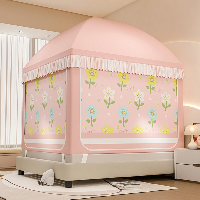 91家纺网 家纺一手货源 找家纺 冉美家纺 2025新款屋顶式遮光防尘防摔蚊帐 秘密花园-樱花粉