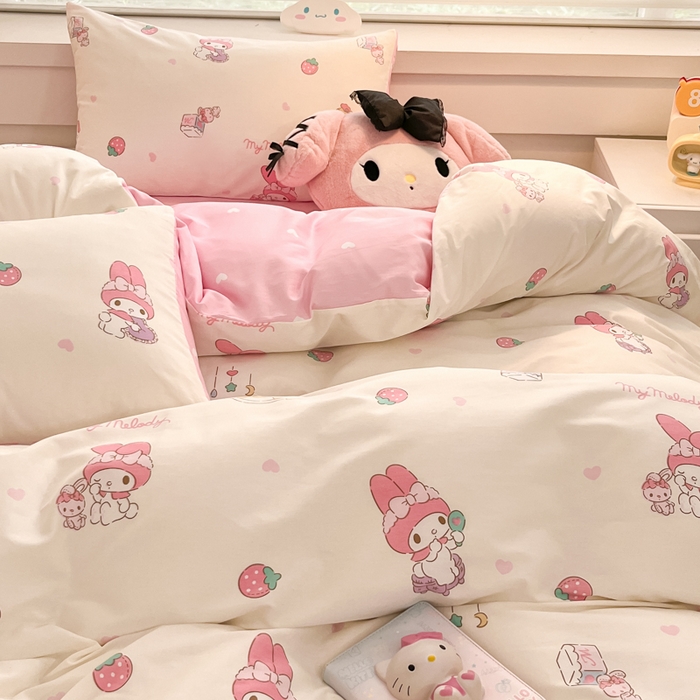 91家纺网 家纺一手货源 找家纺 暮思家居 2025新款正版授权三丽鸥全棉四件套系列四件套 萌萌美乐蒂