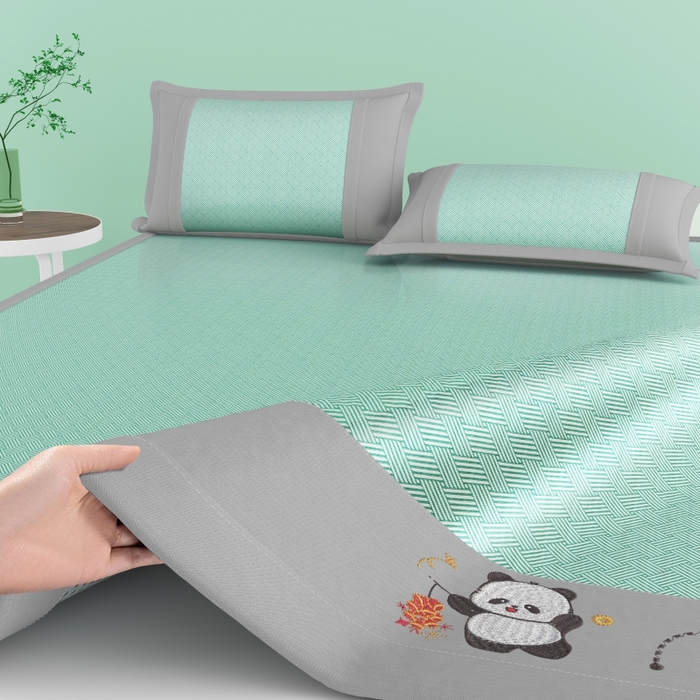 91家纺网 家纺一手货源 找家纺 爱宝被业  2025新款凉感抗菌冰丝席凉席 绿色