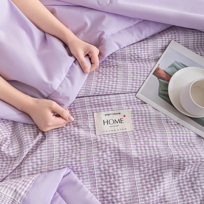91家纺网 家纺一手货源 找家纺 吾诺 2025 韩式立体提花公主格大豆夏被子被芯夏凉被夏被四件套 公主格-紫