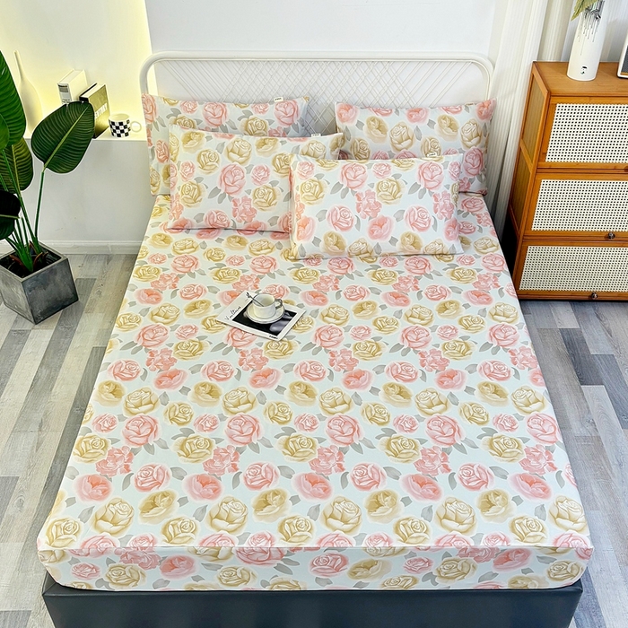 91家纺网 家纺一手货源 找家纺 伊而梦蚊帐 2025新款原棉老粗布床笠 画屏春