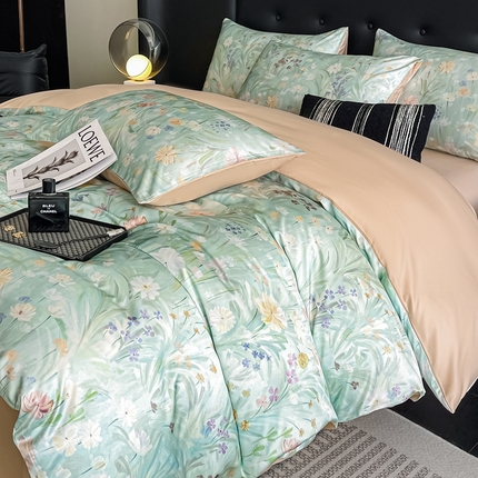 91家纺网 家纺一手货源 找家纺 （总）梦幻之城 2025新款水洗真丝数码印花简易款四件套