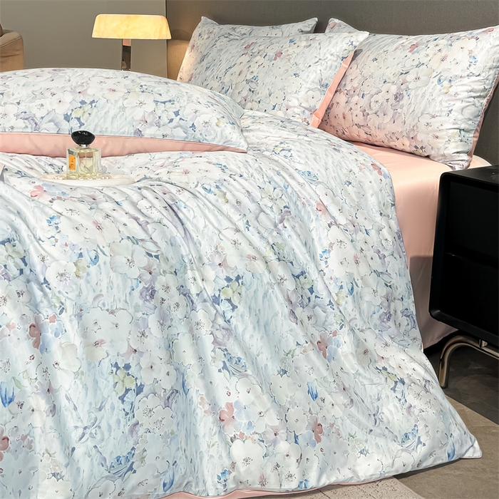 91家纺网 家纺一手货源 找家纺 笙意家纺2025新款水洗冰丝数码印花暗盒款四件套 流年