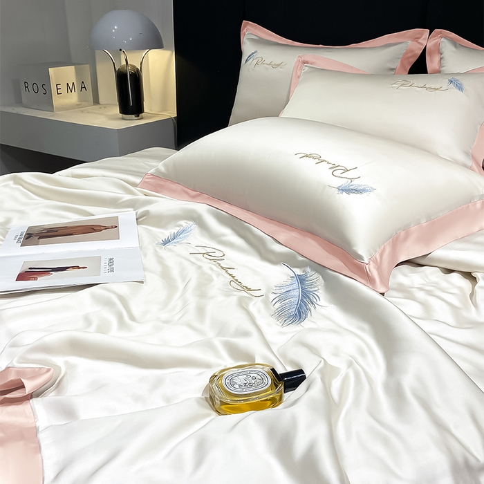 91家纺网 家纺一手货源 找家纺 如一 2025丝羽系列水洗冰丝夏被四件套 丝羽-奶白粉