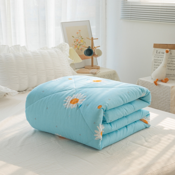 91家纺网 家纺一手货源 找家纺 小清新印花里外全棉夏被纱布夏被纯棉夏被棉花被夏凉被空调被子儿童夏被 小雏菊 蓝