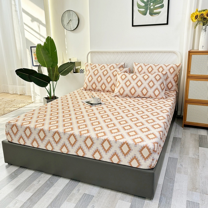 91家纺网 家纺一手货源 找家纺 伊而梦蚊帐 2025新款原棉老粗布床笠 菱格棕