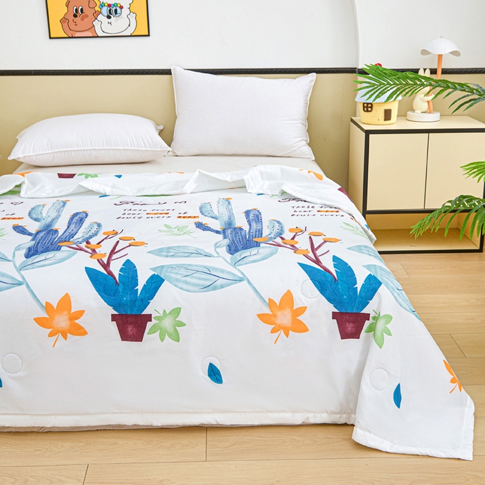 91家纺网 家纺一手货源 找家纺 侨鑫 2025新款亲肤水洗棉夏被宽边 夏日仙人掌