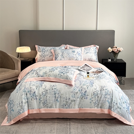 91家纺网 家纺一手货源 找家纺 笙意家纺 2025新款水洗冰丝数码印花宽边四件套 冬聆