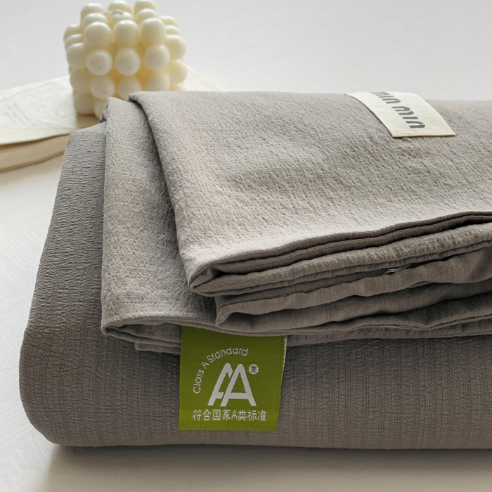 91家纺网 家纺一手货源 找家纺 罗亿家纺 2025新款云感提花双层纱定标minmin(系列)床单 灰色