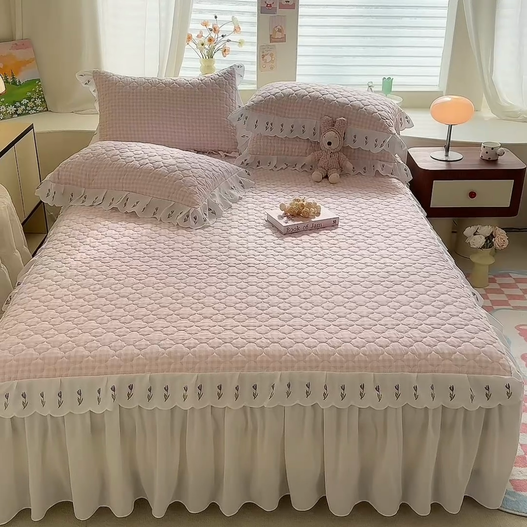 91家纺网 家纺一手货源 找家纺 （总）金盛皇朝家纺 2025新款格子空间水洗棉床裙