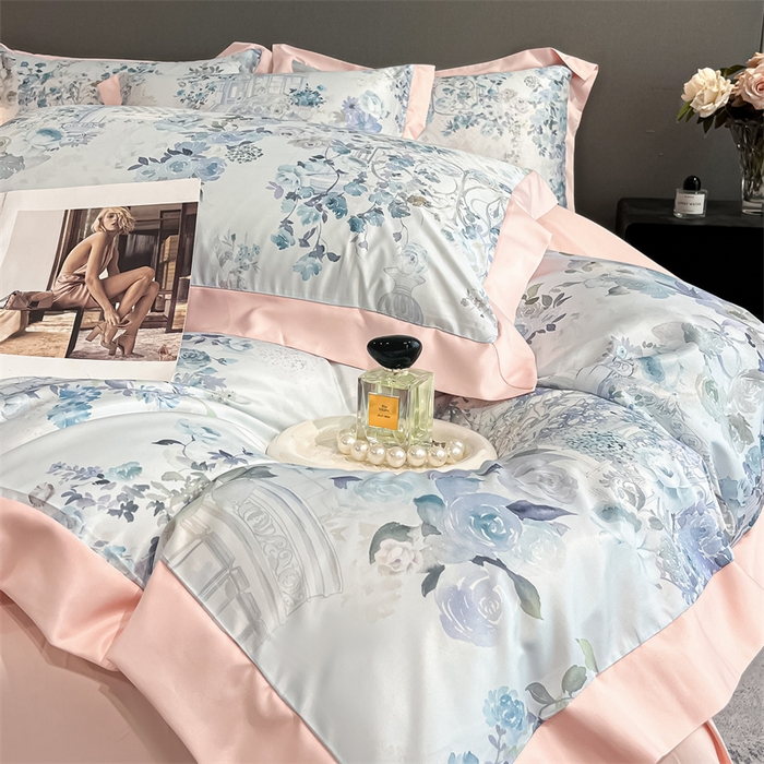 91家纺网 家纺一手货源 找家纺 笙意家纺 2025新款水洗冰丝数码印花宽边四件套 冬聆