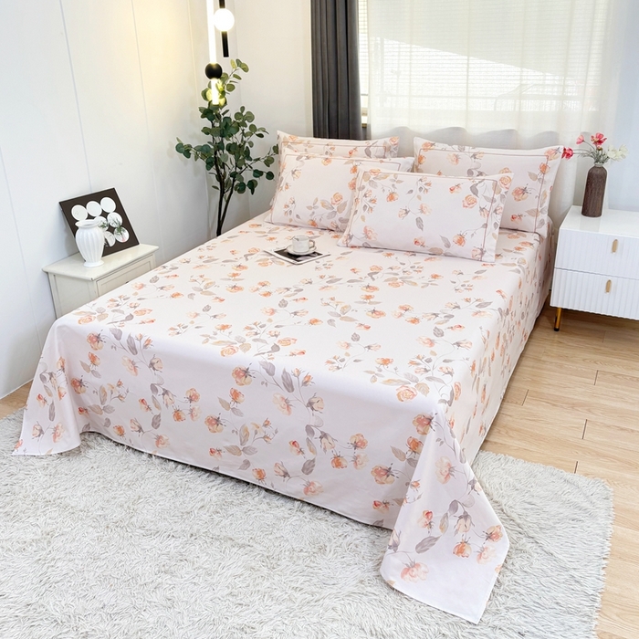 91家纺网 家纺一手货源 找家纺 伊而梦蚊帐 2025新款A类老粗布抗菌床单 橙玫瑰-灰