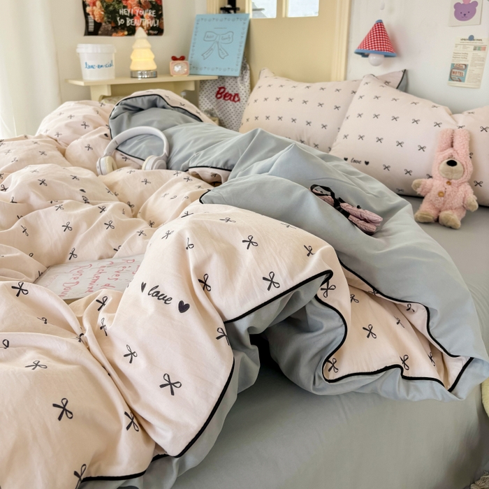 91家纺网 家纺一手货源 找家纺 潮邦创意家居 2025新款云柔棉立体嵌绳款小清新四件套 爱韵菱结