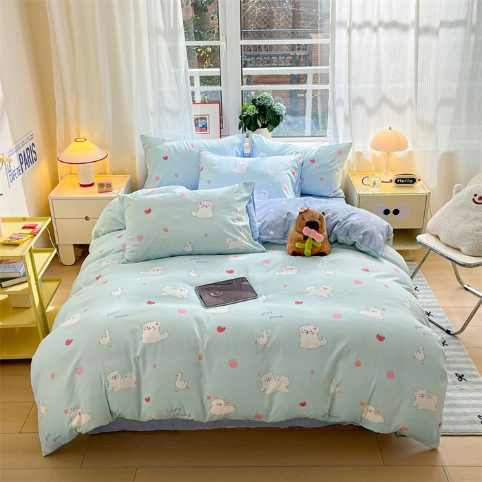 91家纺网 家纺一手货源 找家纺 盛秋家纺 2025新款卡通单被套 甜心猫+蓝爱心