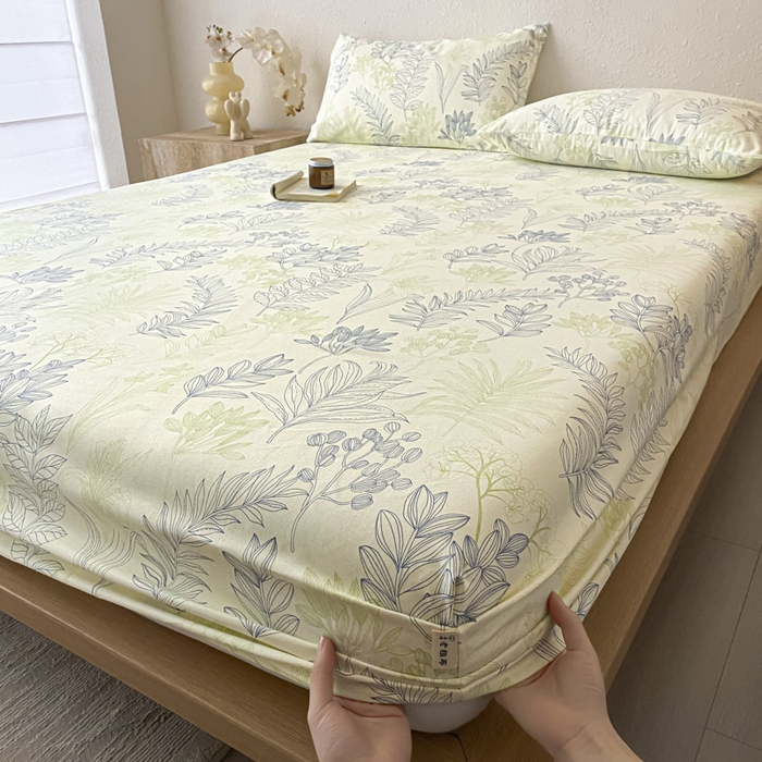 91家纺网 家纺一手货源 找家纺 九亭家纺 2025新款A类全棉老粗布单床笠 繁花-绿