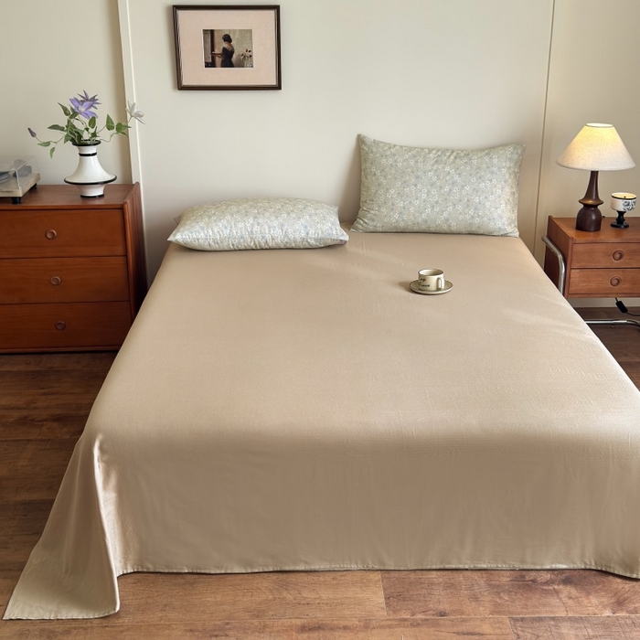 91家纺网 家纺一手货源 找家纺 亿梵家居 2025新款A类母婴级有氧全棉纯棉双层纱纯棉印花四件套-床拍图 弗拉-黄