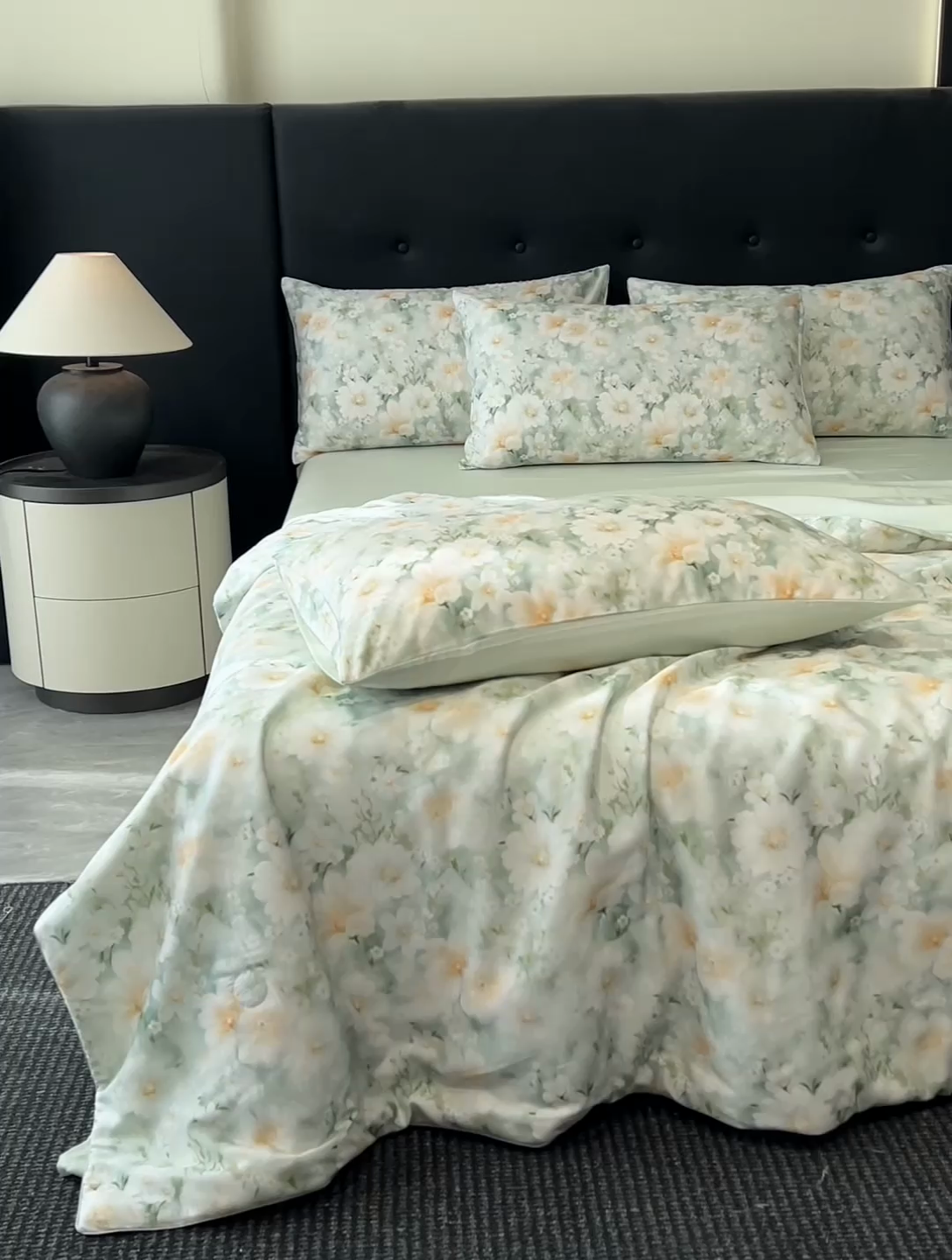 91家纺网 家纺一手货源 找家纺 慕晨 2025春夏新品莱赛尔天丝数码印花四件套莱赛尔夏被四件套天丝夏凉被直播热款 芳馨-绿