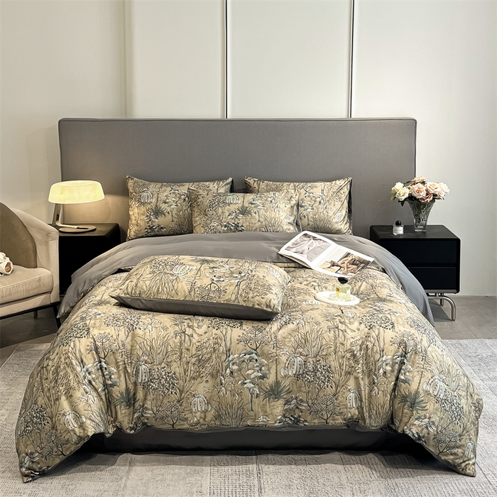 91家纺网 家纺一手货源 找家纺 笙意家纺2025新款水洗冰丝数码印花暗盒款四件套 妙然-灰