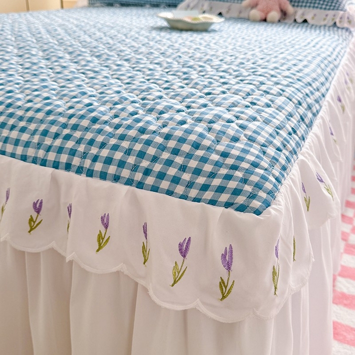 91家纺网 家纺一手货源 找家纺 （总）金盛皇朝家纺 2025新款格子空间水洗棉床裙