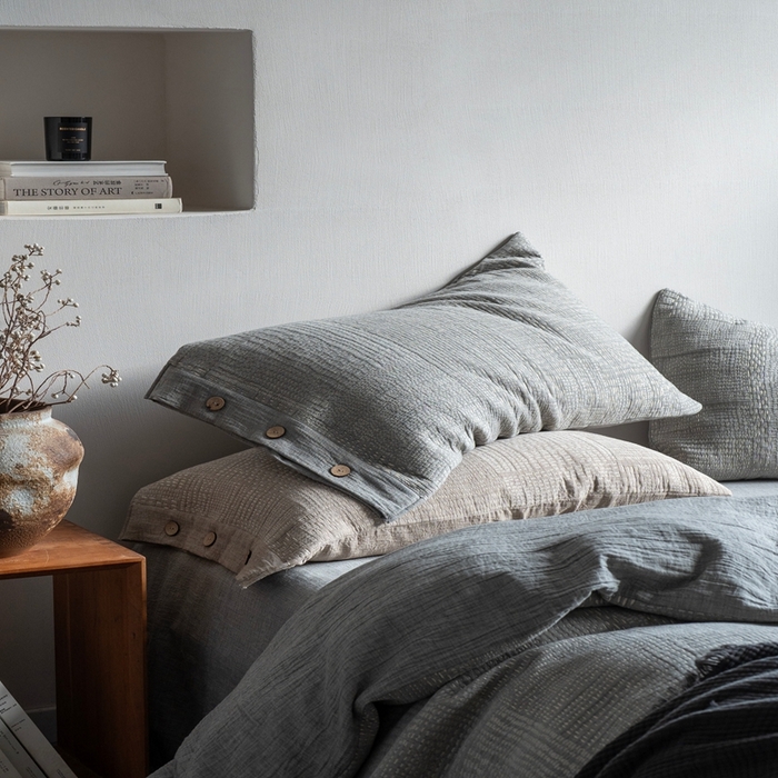 91家纺网 家纺一手货源 找家纺 （总）璞素2025新款全棉色织三层纱四件套-银河