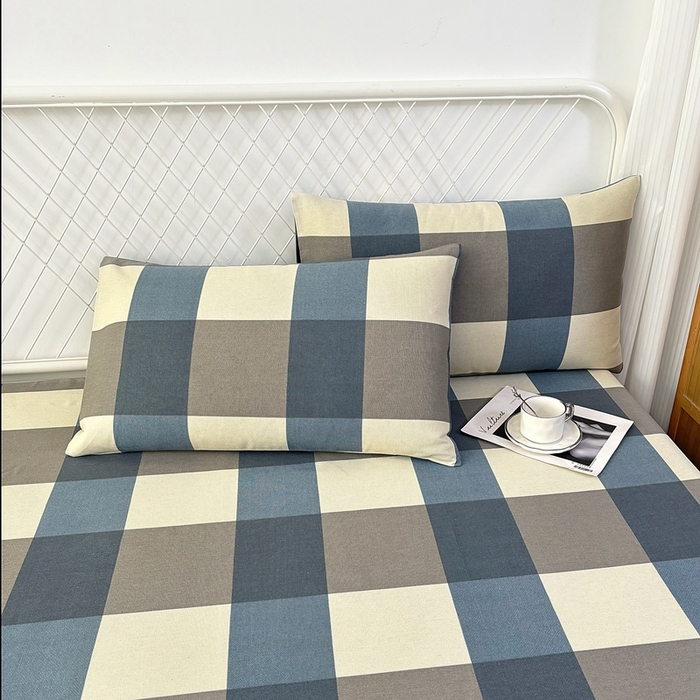 91家纺网 家纺一手货源 找家纺 伊而梦蚊帐 2025新款原棉老粗布床笠 蓝灰格