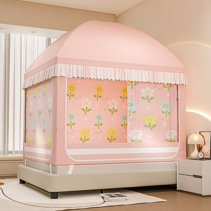 91家纺网 家纺一手货源 找家纺 冉美家纺 2025新款屋顶式遮光防尘防摔蚊帐 秘密花园-樱花粉