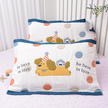 2025新款全棉八层纱枕巾情侣枕巾 黄油蛋糕狗