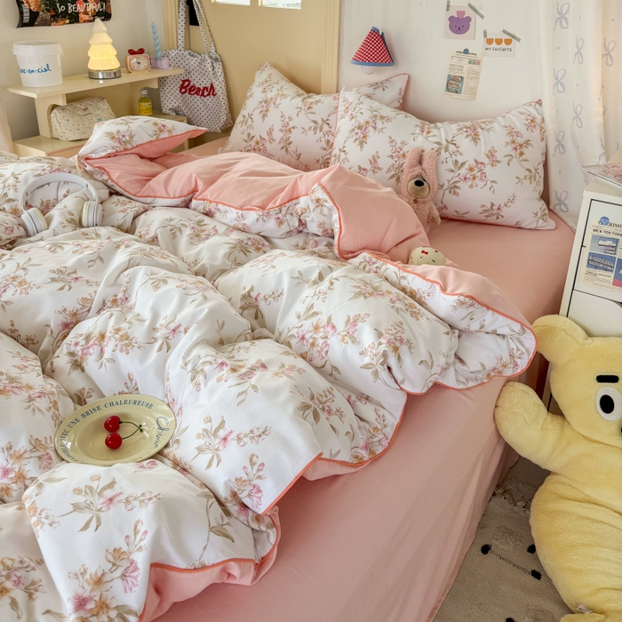 91家纺网 家纺一手货源 找家纺 潮邦创意家居 2025新款云柔棉立体嵌绳款小清新四件套 雅韵繁花