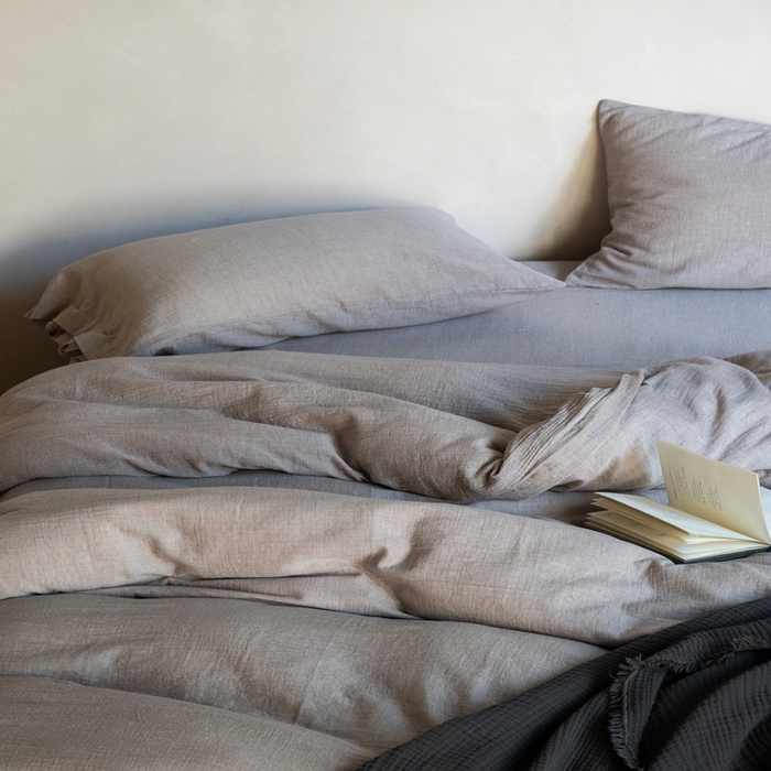 91家纺网 家纺一手货源 找家纺 璞素2025新款全棉色织三层纱四件套-素简 咖色