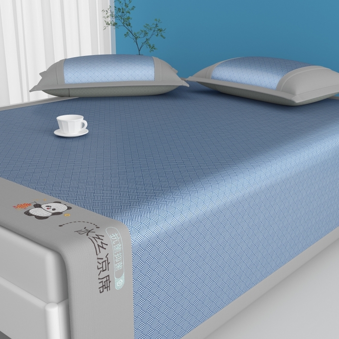 91家纺网 家纺一手货源 找家纺 爱宝被业  2025新款凉感抗菌冰丝席凉席 蓝色