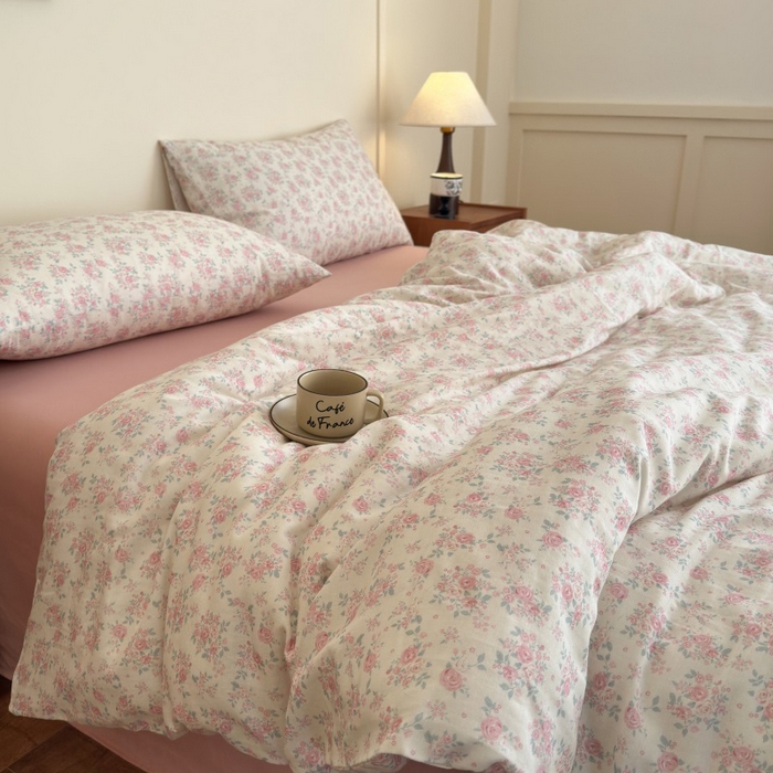 91家纺网 家纺一手货源 找家纺 亿梵家居 2025新款A类母婴级有氧全棉纯棉双层纱纯棉印花四件套-床拍图 梅林春晓-米