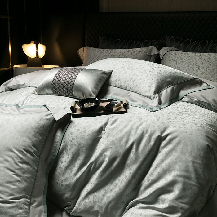 91家纺网 家纺一手货源 找家纺 涞澳家纺 2025新款天丝棉色织提花四件套 凌烟-绿