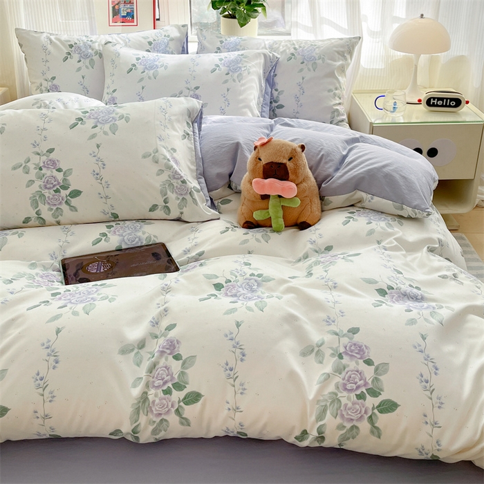 91家纺网 家纺一手货源 找家纺 盛秋家纺 2025新款水洗棉印花四件套-卡通系列 紫韵+星黛紫