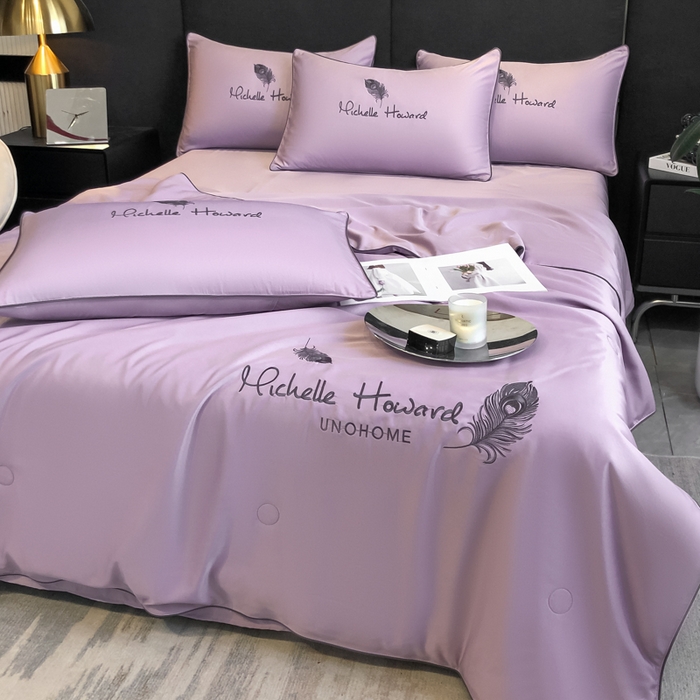 91家纺网 家纺一手货源 找家纺 吾诺 2025 双拼及羽毛刺绣夏被四件套绣花夏被水洗天丝夏被水洗真丝夏凉被空调被 羽毛-紫