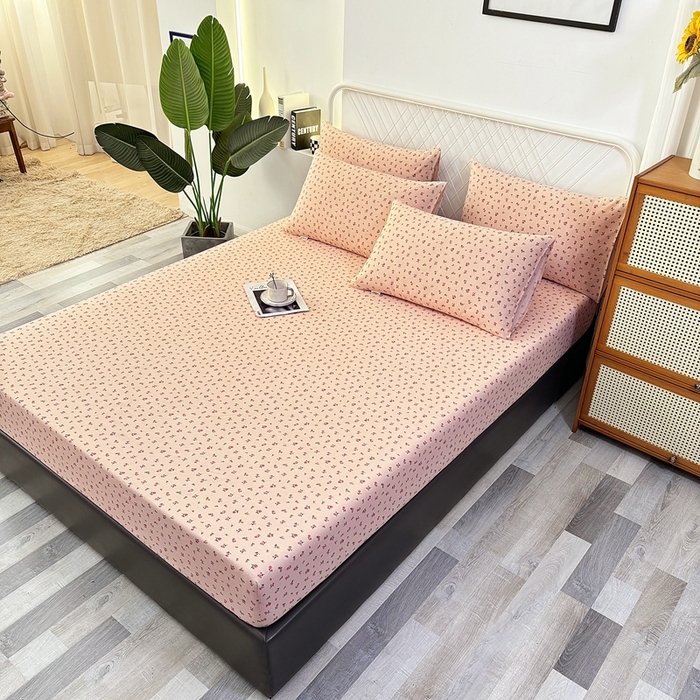 91家纺网 家纺一手货源 找家纺 伊而梦蚊帐 2025新款原棉老粗布床笠 粉玫瑰