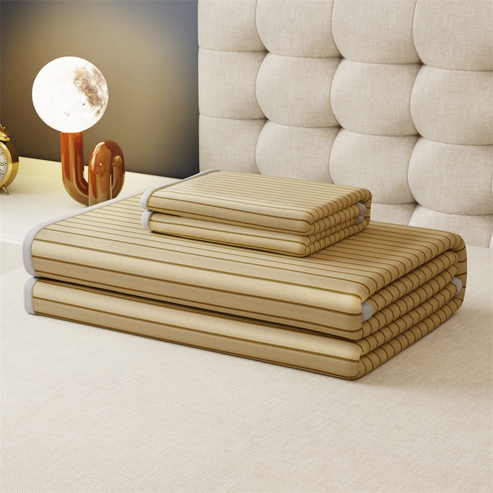 91家纺网 家纺一手货源 找家纺 鑫姿 2025新款5A抗菌A类冰丝凉席-条纹款 条纹床笠-棕色