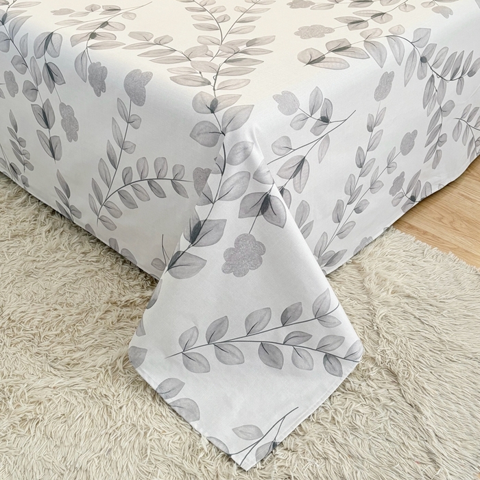 91家纺网 家纺一手货源 找家纺 伊而梦蚊帐 2025新款A类老粗布抗菌床单 风中叶-灰