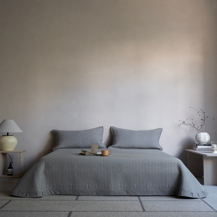 91家纺网 家纺一手货源 找家纺 璞素2025新款全棉色织三层纱床盖三件套-摩卡 摩卡灰