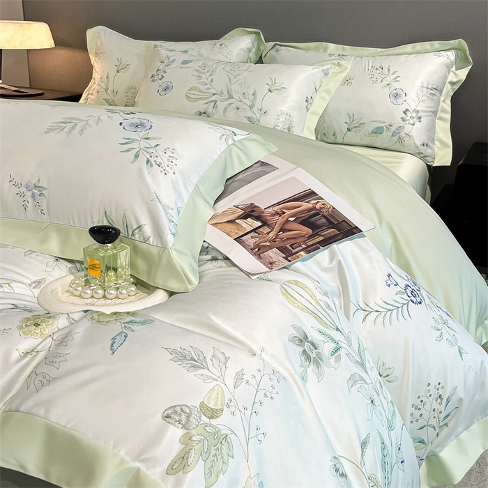 91家纺网 家纺一手货源 找家纺 笙意家纺 2025新款水洗冰丝数码印花宽边四件套 怡然