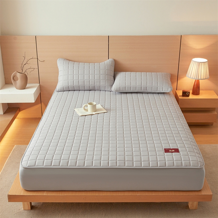 91家纺网 家纺一手货源 找家纺 布卢姆床垫 2025新款原棉A类贴标7A抗菌床笠 方格-宇宙灰