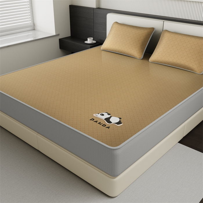 91家纺网 家纺一手货源 找家纺 鑫姿 2025新款5A抗菌A类冰丝凉席-饼干花熊猫款 床笠-熊猫-棕色