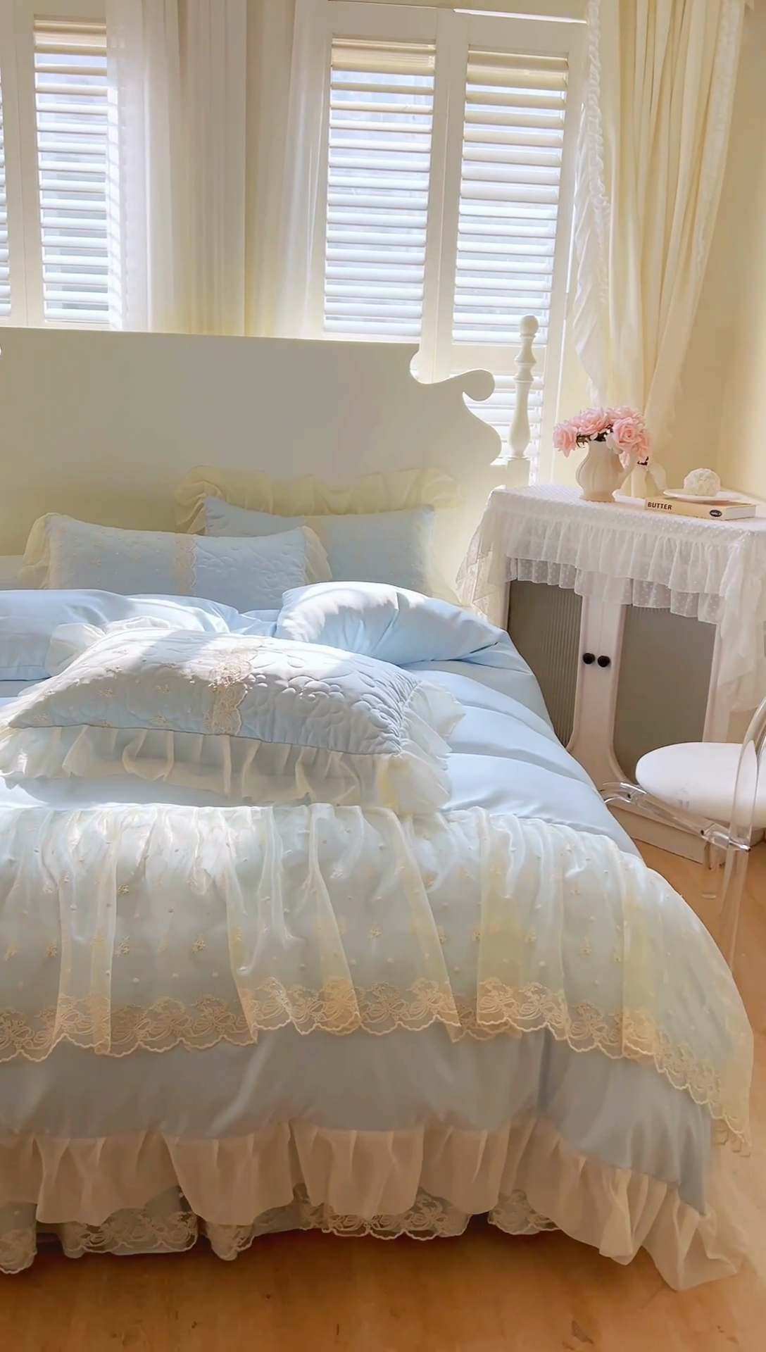 91家纺网 家纺一手货源 找家纺 （总）恋尚 2025新款韩式蕾丝丝光棉夹棉床裙四件套